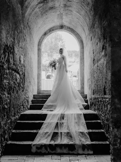 Strapless Lace Ball Gown Wedding Dress with Long Train