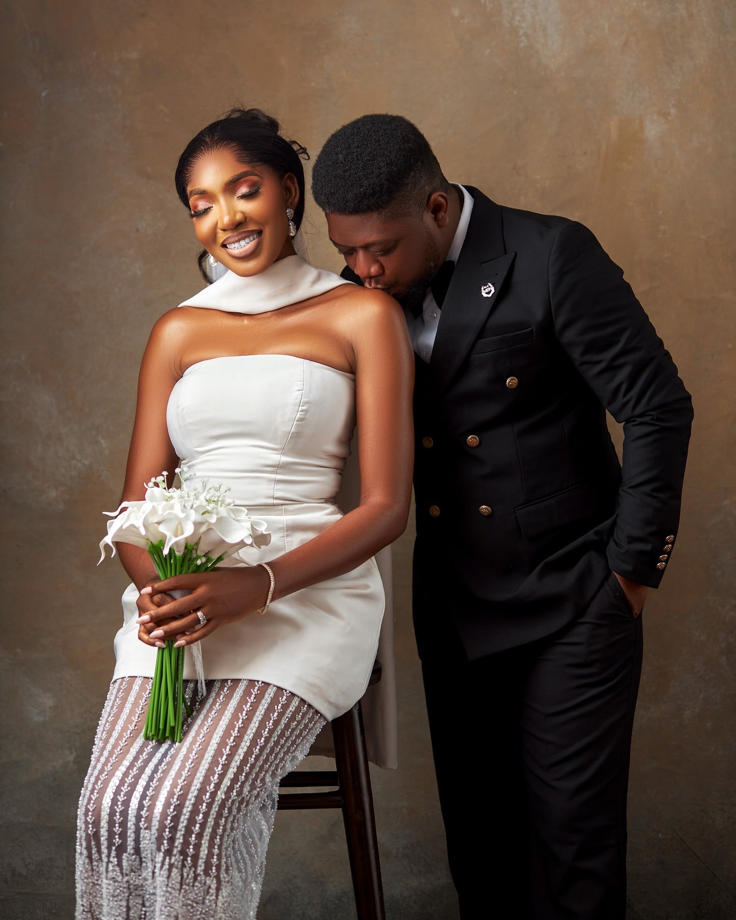 Strapless Column Wedding Dress with Beaded Skirt