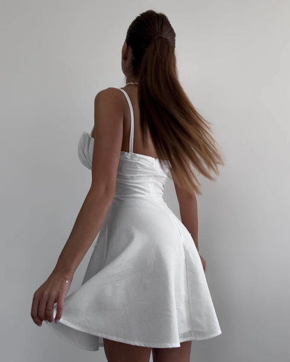 Ruched Bust Spaghetti Strap A-Line Mini Dress