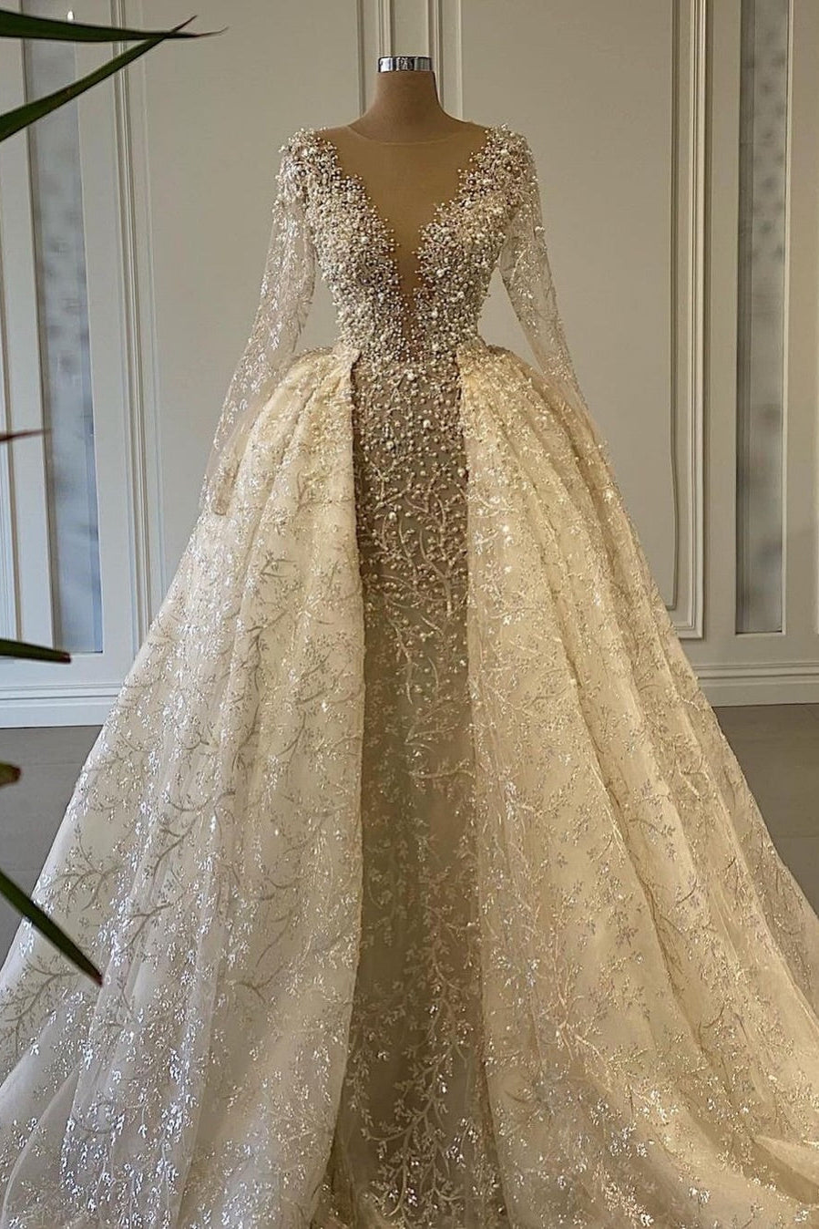 Beaded Sheath Wedding Dress with Overskirt