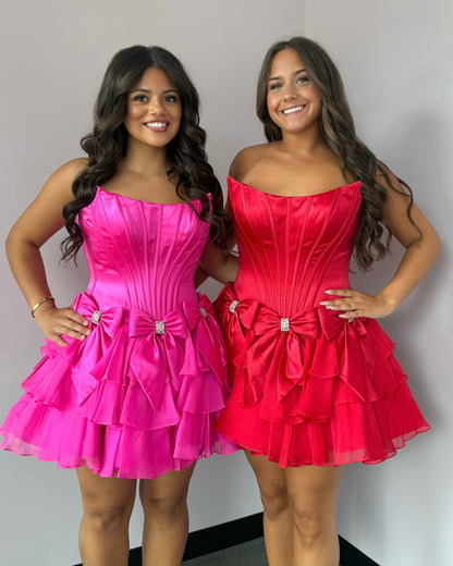 Strapless Corset Mini Dress with Tiered Ruffles