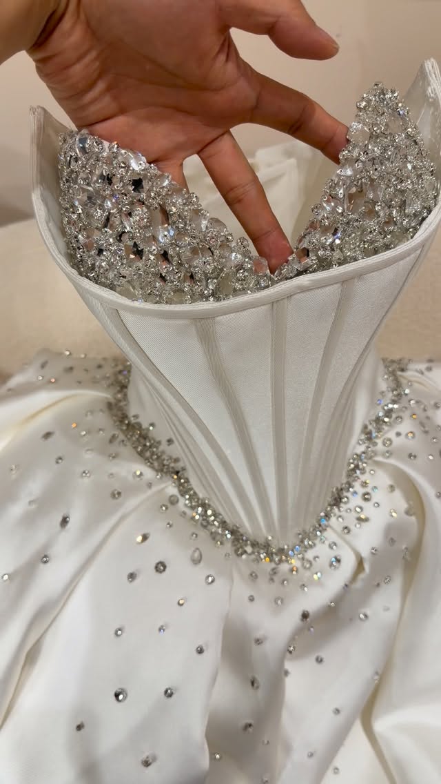 Crystal Beaded Strapless Corset Ball Gown Wedding Dress