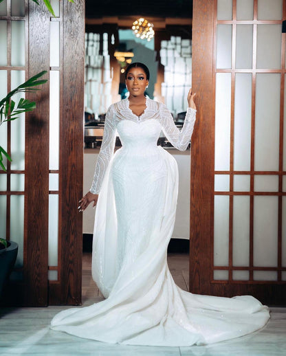 Illusion High Neck Mermaid Wedding Dress with Long Sleeves