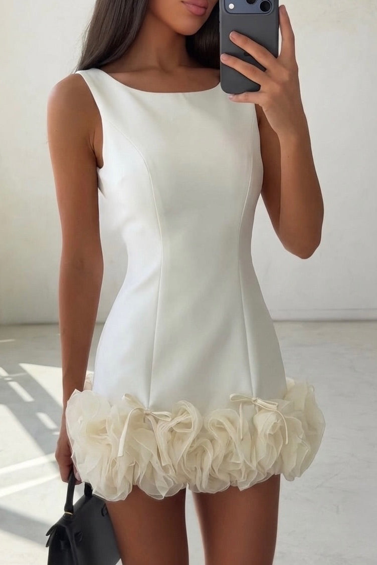Sleeveless Bateau Neck Ruffle Hem Mini Dress