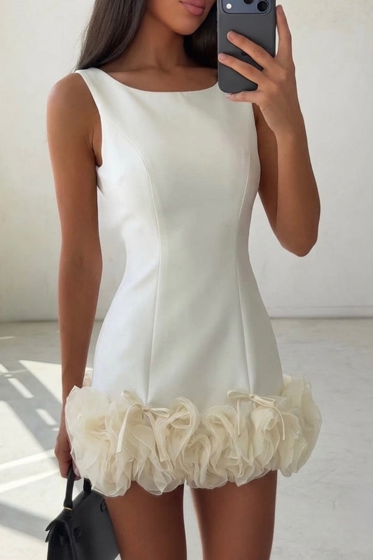 Sleeveless Bateau Neck Ruffle Hem Mini Dress
