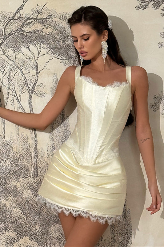 Satin Corset Mini Dress with Lace Trim
