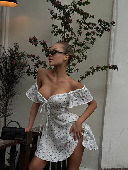Off-the-Shoulder Floral Cottagecore Mini Dress