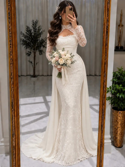 Lace Mermaid Wedding Dress with Overskirt