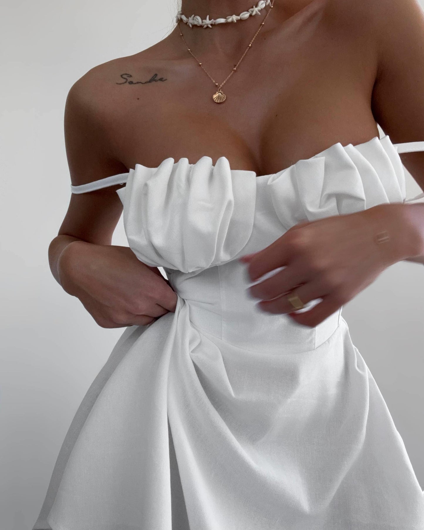 Ruched Bust Spaghetti Strap A-Line Mini Dress