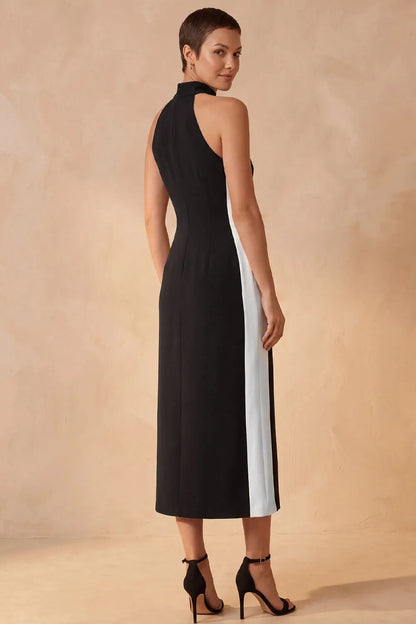 High-Neck Halter Midi Dress with Cutout