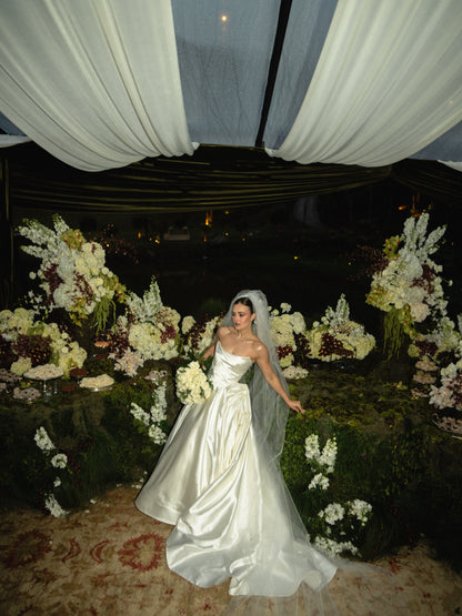 Strapless Ruched Satin Ball Gown Wedding Dress