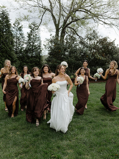 Strapless Satin Ball Gown Wedding Dress with Cathedral Train