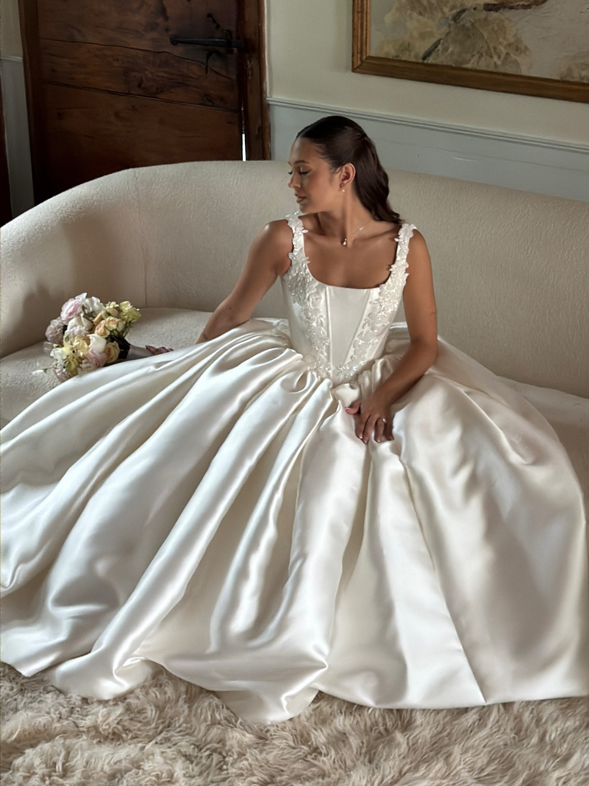 Beaded Bodice Satin Ball Gown Wedding Dress