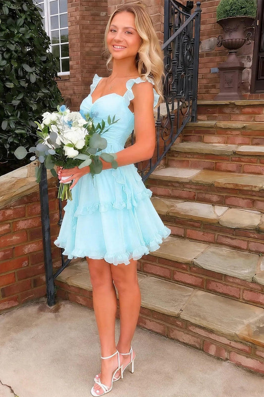 Ruffled Tiered Chiffon Mini Dress with Corset Back