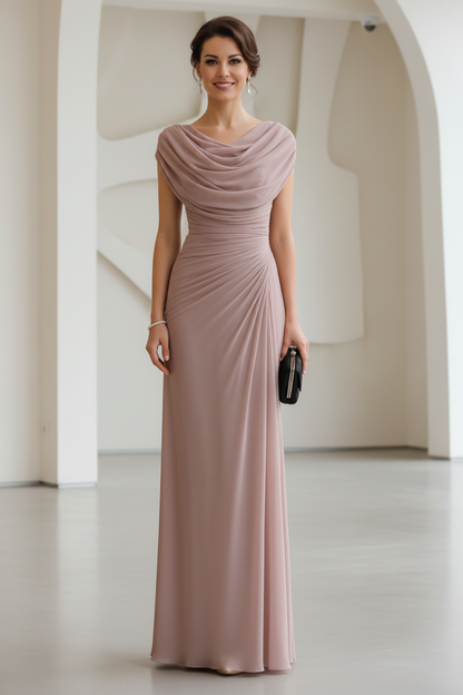 Cowl Neck Ruched Chiffon Floor-Length Evening Gown