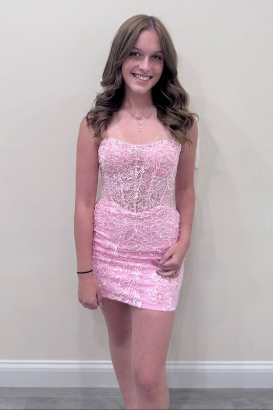 Strapless Corset Lace Bodycon Mini Dress