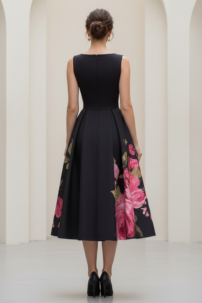 Floral Print Pleated A-Line Midi Dress