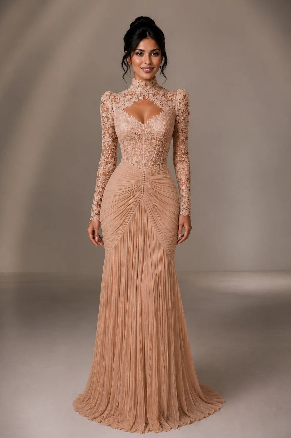 Illusion Back Lace Mermaid Evening Gown with Train