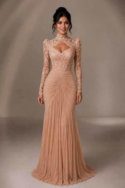 Illusion Back Lace Mermaid Evening Gown with Train