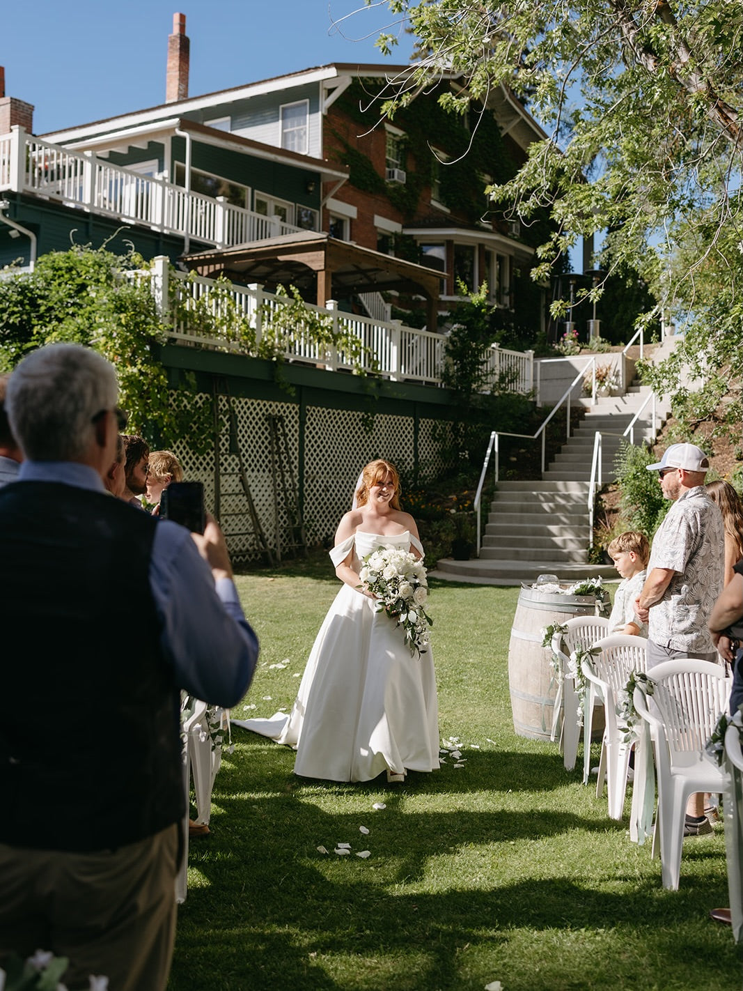 Off-the-Shoulder Satin Wedding Dress with Sweep Train