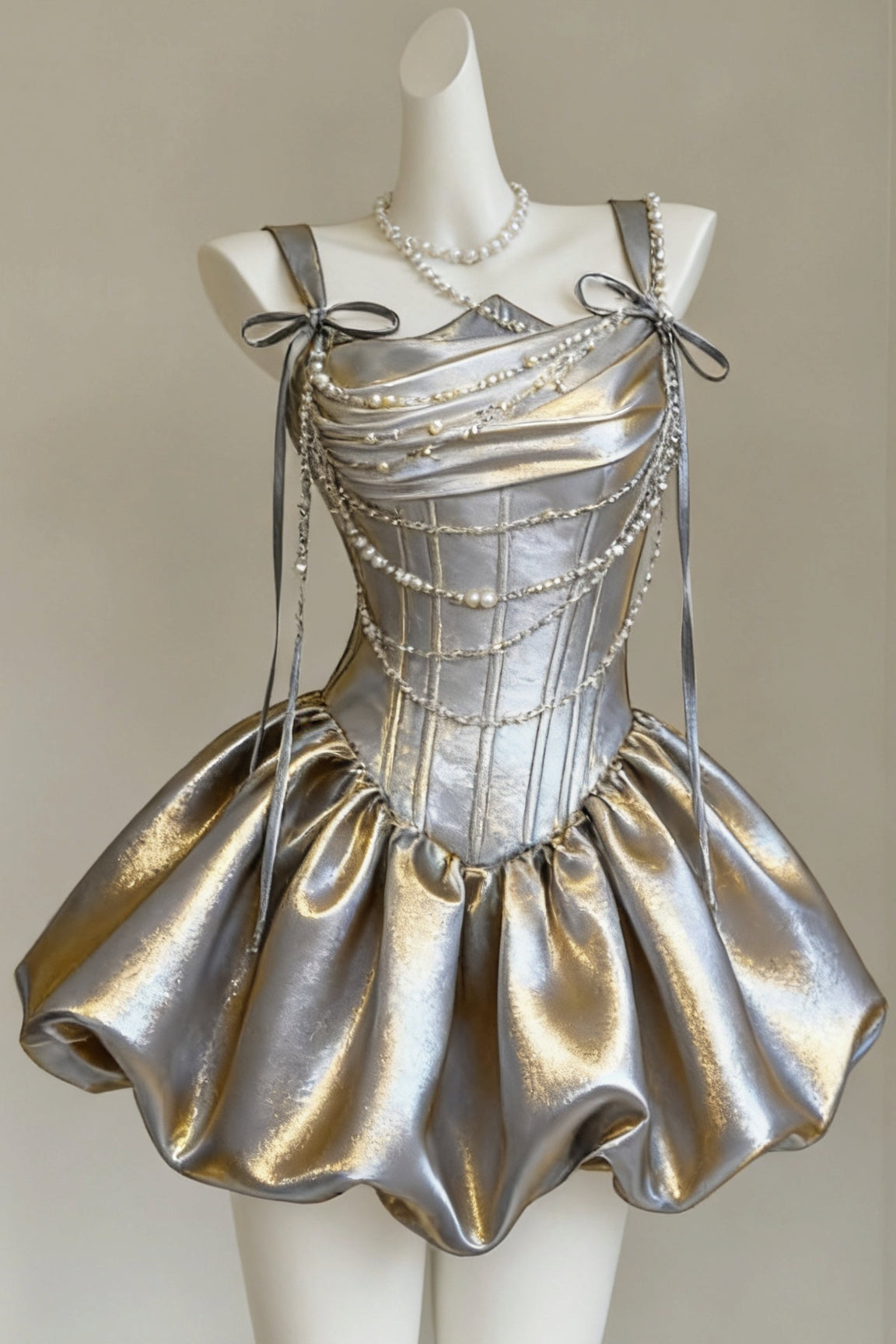 Pearl Corset Mini Dress with Bubble Skirt