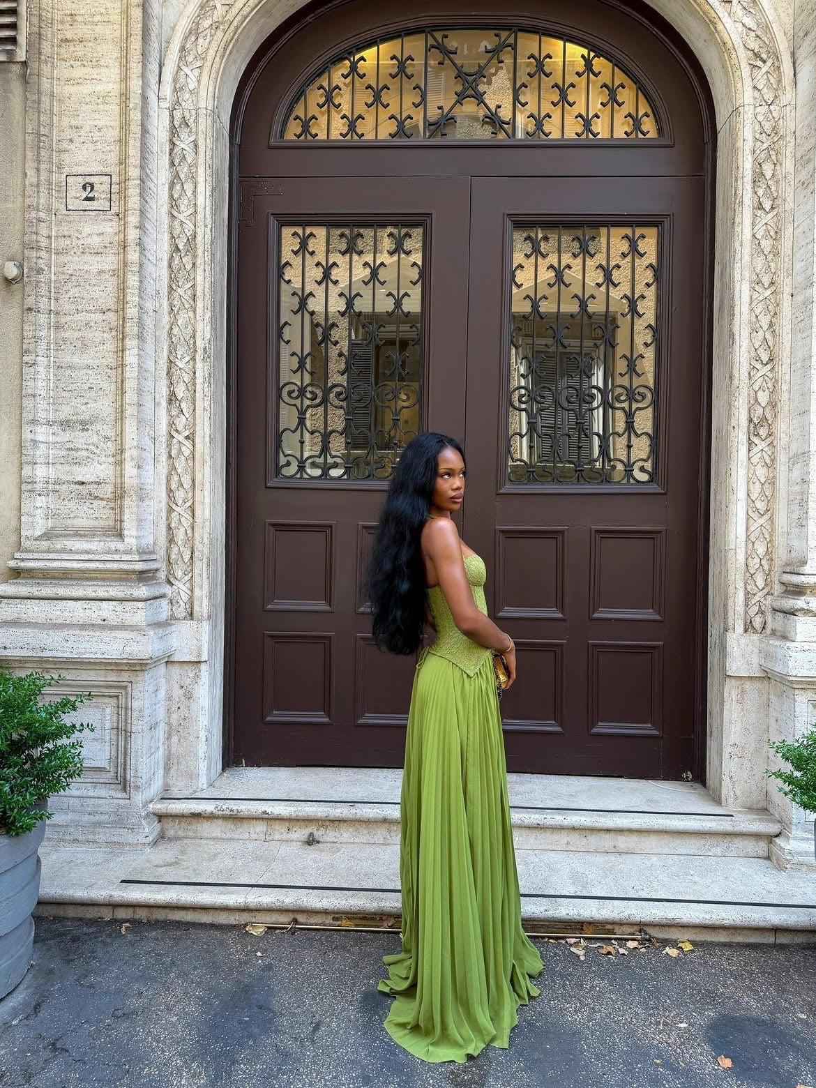 Halter Neckline Pleated Maxi Dress with Corset Bodice
