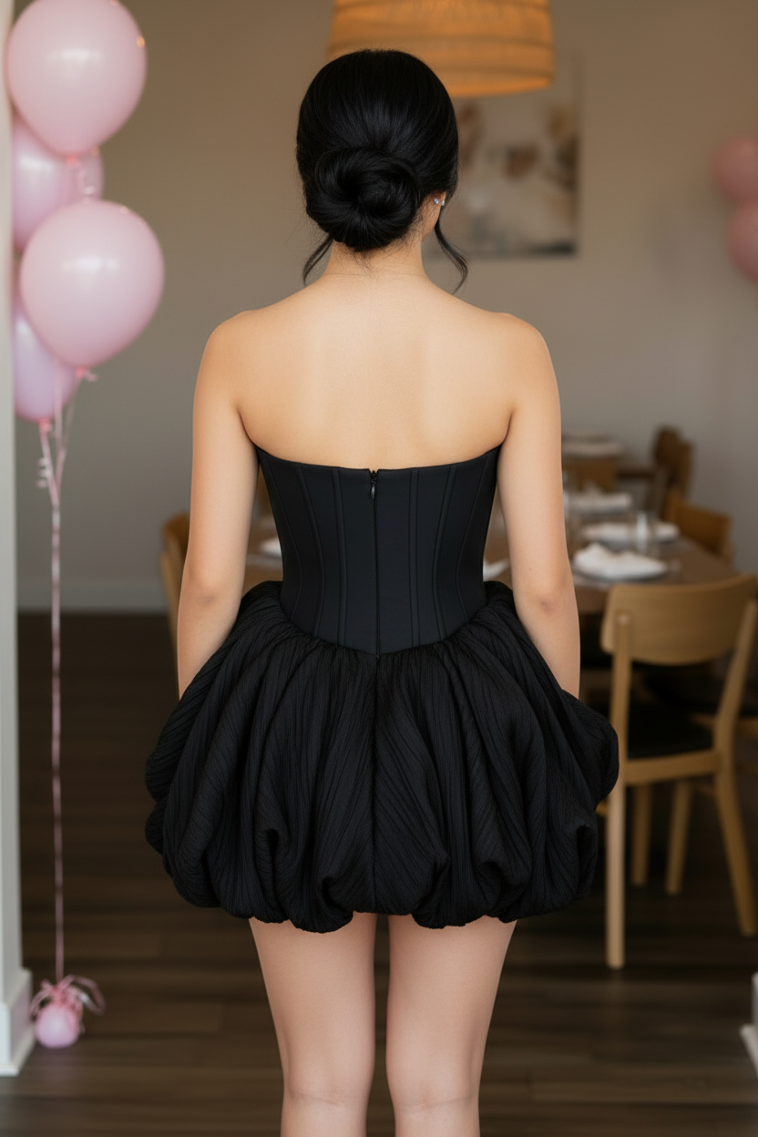 Strapless Crystal Embellished Corset Bubble Mini Dress