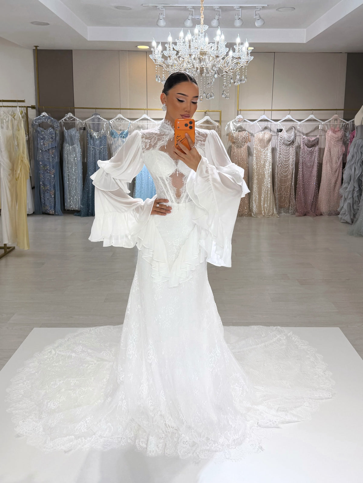 Corset Lace Wedding Dress with Bell Sleeves