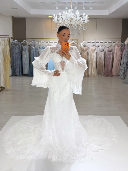 Corset Lace Wedding Dress with Bell Sleeves
