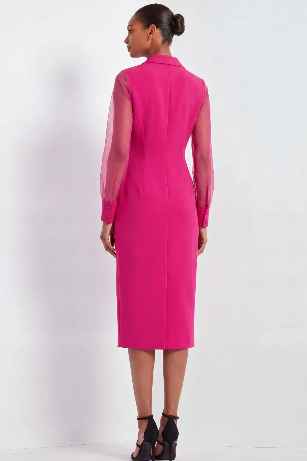 Sheer Sleeve Double-Breasted Midi Blazer Dress