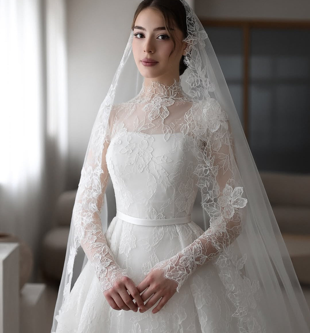 Illusion Lace Long Sleeve A-Line Wedding Dress