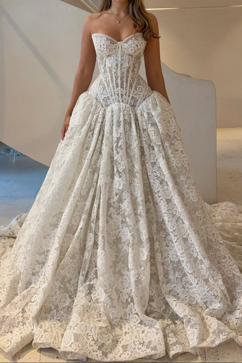 Strapless Lace Corset Ball Gown with Sweetheart Neckline
