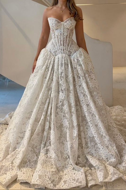 Strapless Lace Corset Ball Gown with Sweetheart Neckline