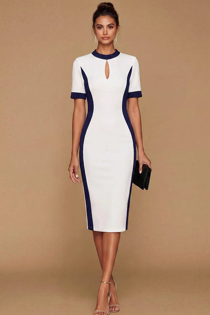 Colorblock Keyhole Midi Sheath Dress