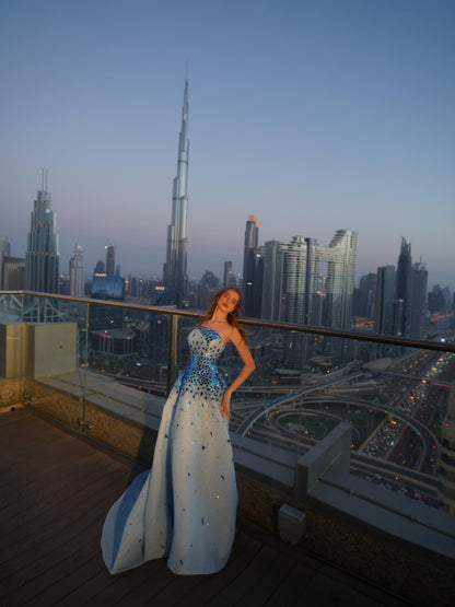 Strapless Crystal Embellished A-Line Evening Gown
