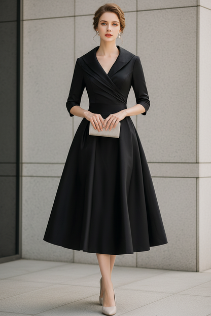 V-Neck Wrap Bodice A-Line Midi Dress with Pockets
