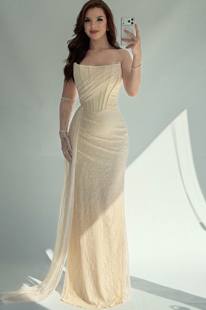 Strapless Lace Corset Evening Gown