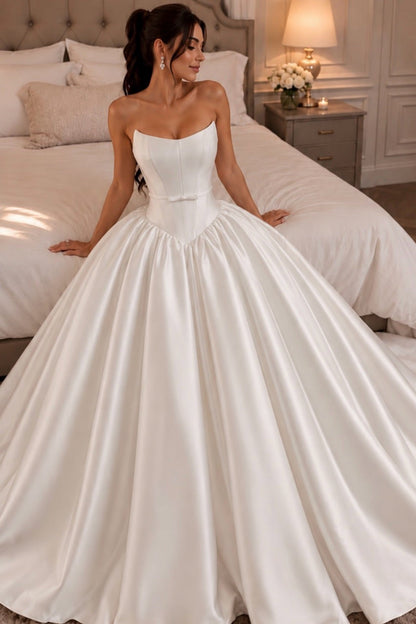 Strapless Corset Satin Ball Gown Wedding Dress