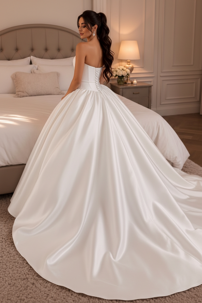 Strapless Corset Satin Ball Gown Wedding Dress