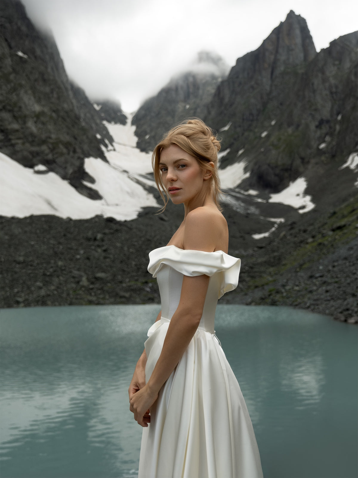 Strapless High-Low Satin Wedding Dress with Train