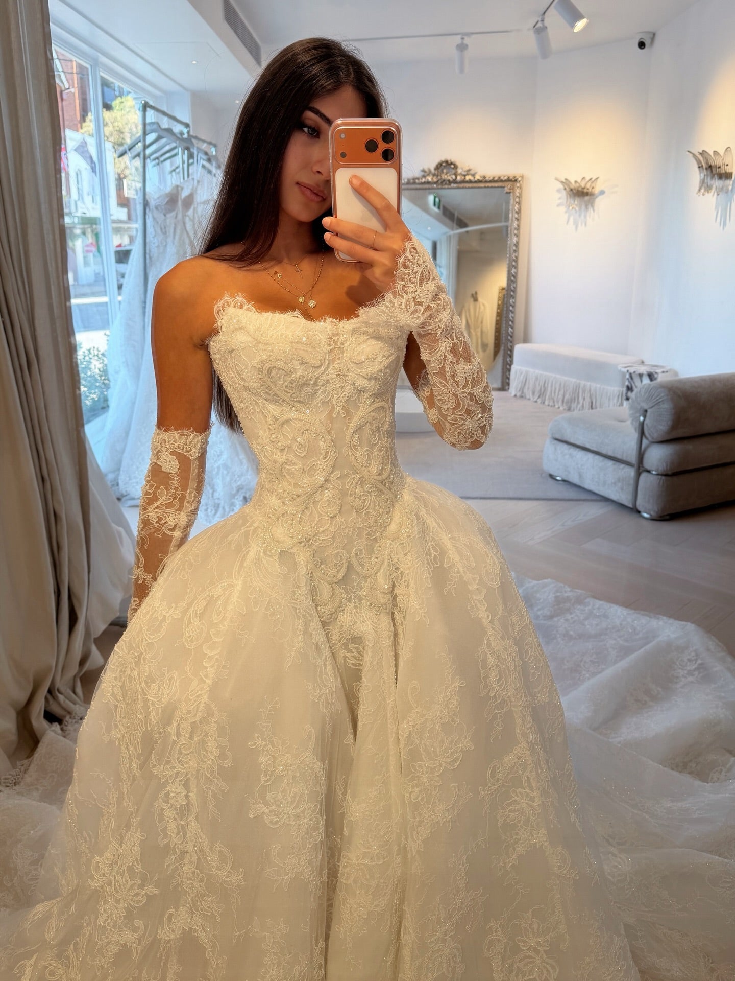 Lace Corset Ball Gown Wedding Dress with Overskirt