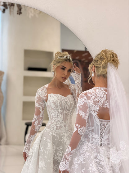 Lace Long Sleeve Ball Gown Wedding Dress