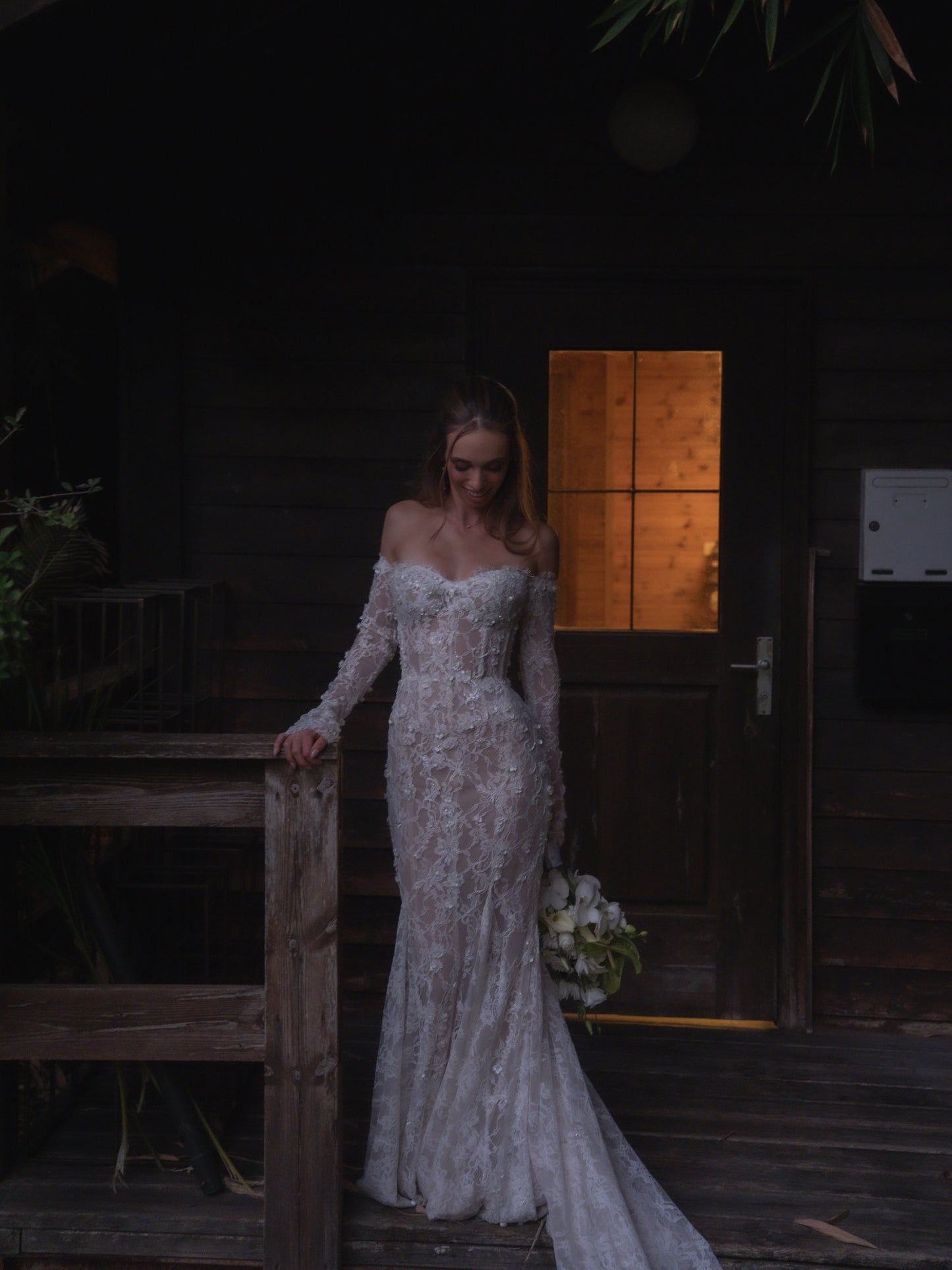 Off-the-Shoulder Long Sleeve Lace Mermaid Wedding Dress