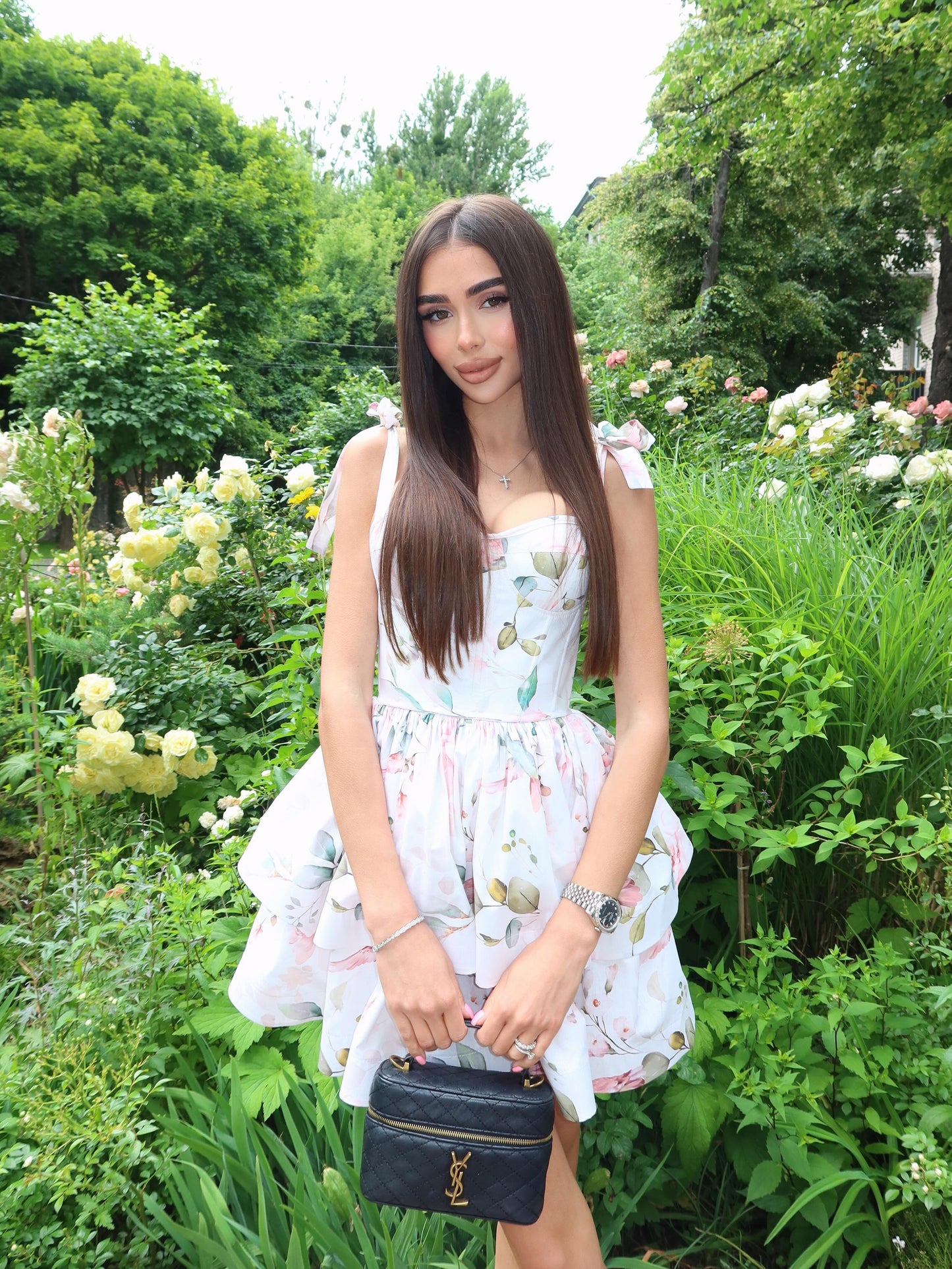 Floral Corset Tiered Mini Dress