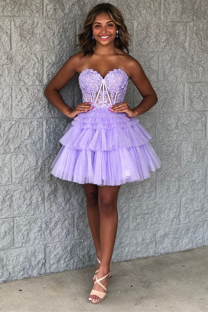 Tiered Tulle Strapless Corset Mini Dress