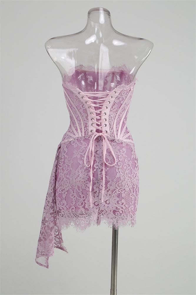 Strapless Lace Corset Mini Dress with Side Drape