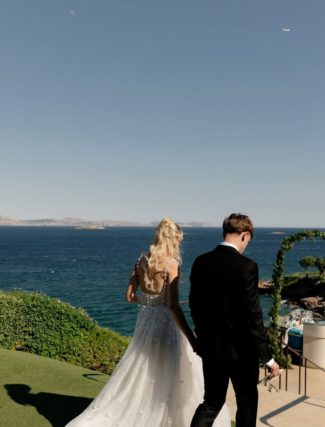 Pearl Beaded Tulle Wedding Dress with Chapel Train