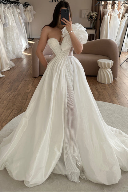 Pleated One-Shoulder Ball Gown Wedding Dress