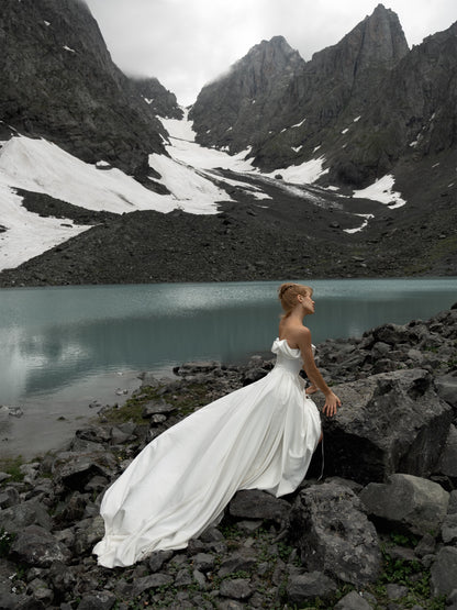 Strapless High-Low Satin Wedding Dress with Train
