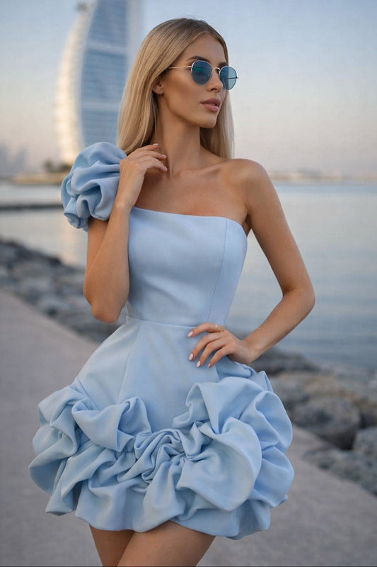 Structured 3D Floral Bubble Skirt Mini Dress